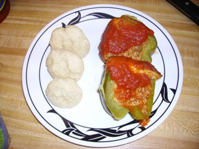 Plated peppers with drop buscuits