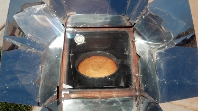 Solar Cooked Peach Cake at about one hour plus