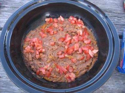 Finished Refried Beans with tomatoes