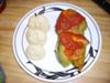 Plated peppers with drop buscuits