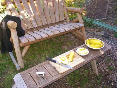 Cutting the yellow squash